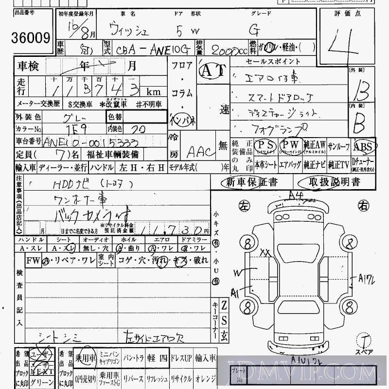 2004 TOYOTA WISH G ANE10G - 36009 - HAA Kobe