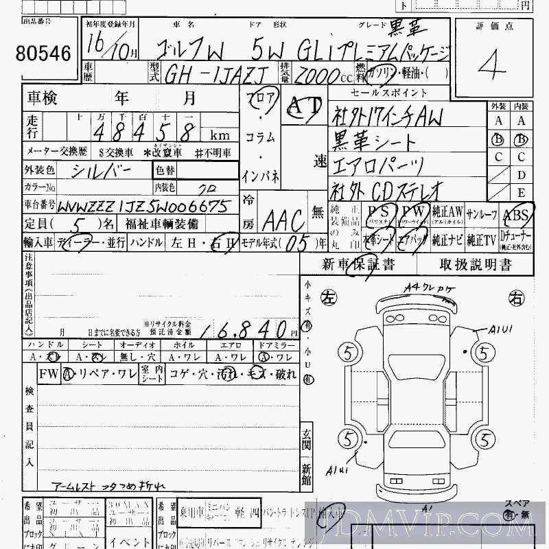 2004 VOLKSWAGEN VW GOLF WAGON GLI__ 1JAZJ - 80546 - HAA Kobe