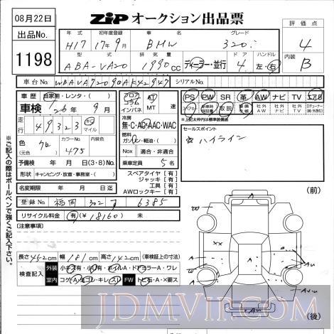 2005 Bmw Bmw 3 Series 320 I Va20 1198 Zip Osaka
