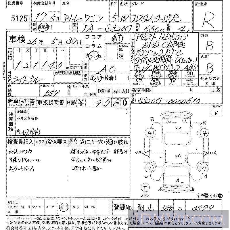 2005 DAIHATSU ATRAI WAGON R S320G - 5125 - LAA Shikoku
