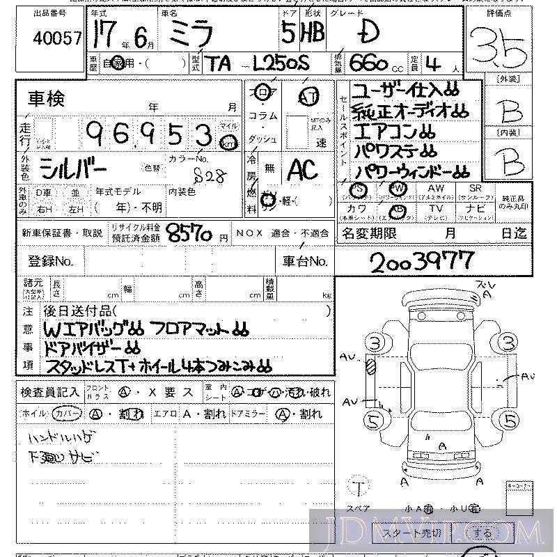 2005 DAIHATSU MIRA D L250S - 40057 - LAA Kansai