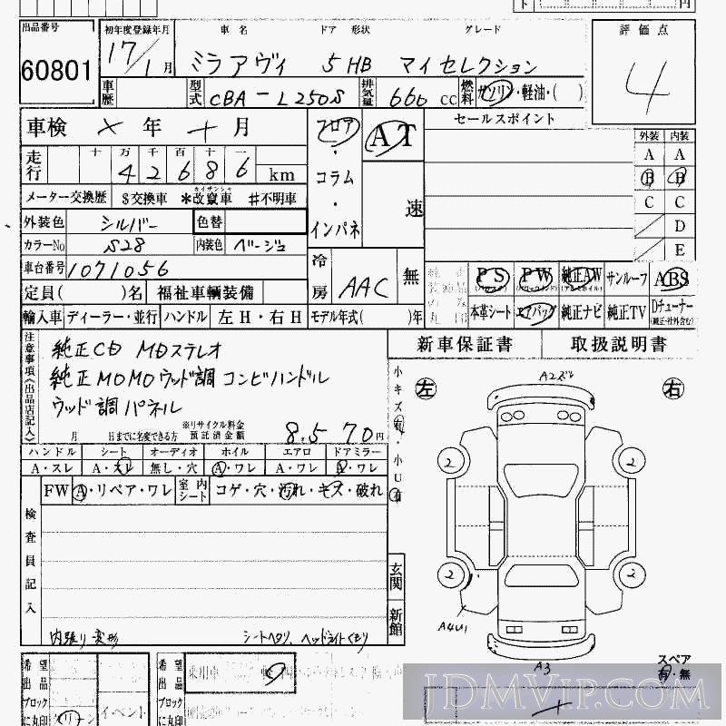2005 DAIHATSU MIRA  L250S - 60801 - HAA Kobe