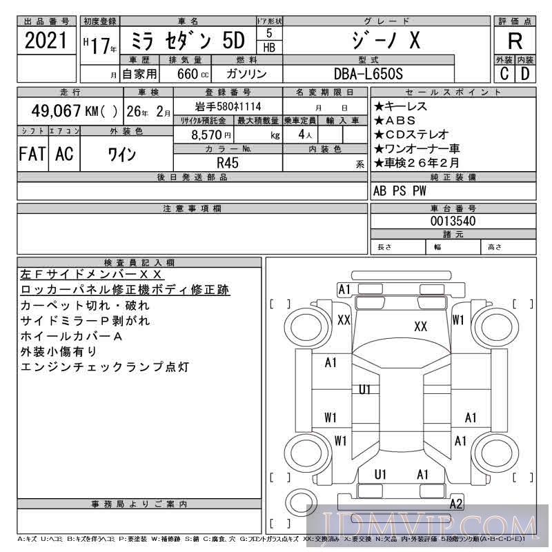2005 DAIHATSU MIRA _X L650S - 2021 - CAA Tohoku