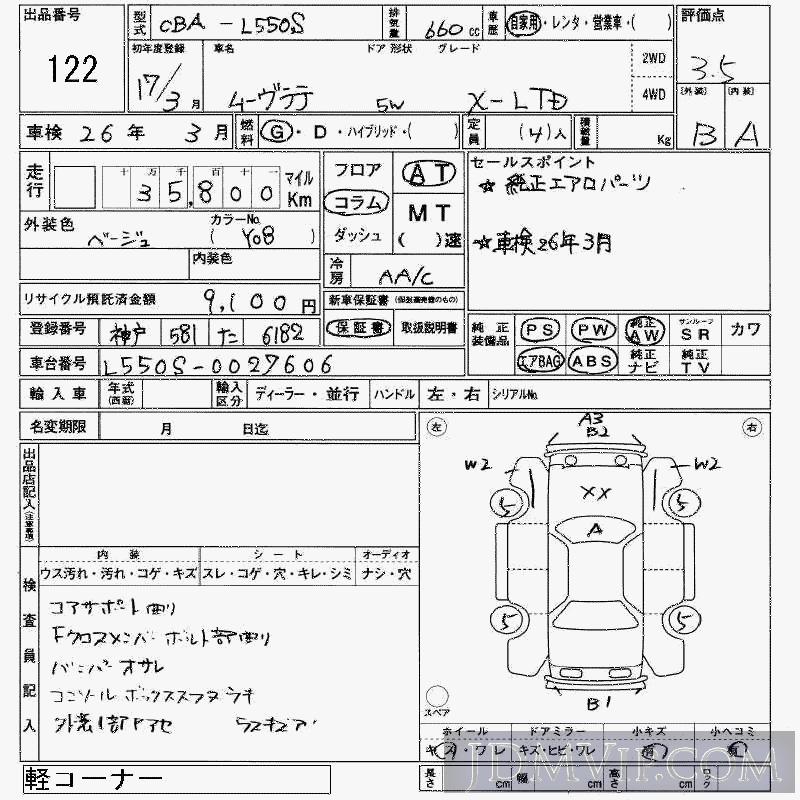 2005 DAIHATSU MOVE LATTE X_LTD L550S - 122 - JAA