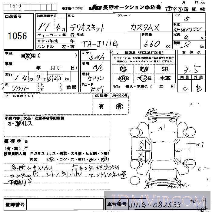 2005 DAIHATSU TERIOS KID X J111G - 1056 - JU Nagano