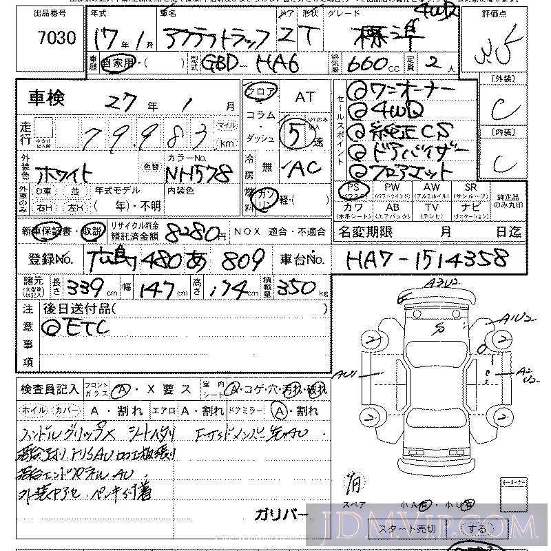 2005 HONDA ACTY TRUCK 4WD_ HA6 - 7030 - LAA Kansai