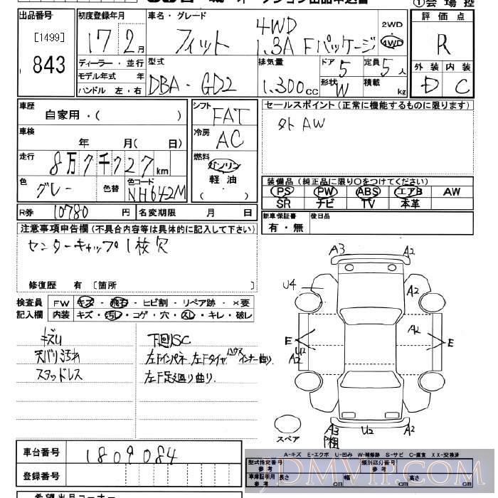 2005 HONDA FIT 4WD_1.3A_F GD2 - 843 - JU Miyagi