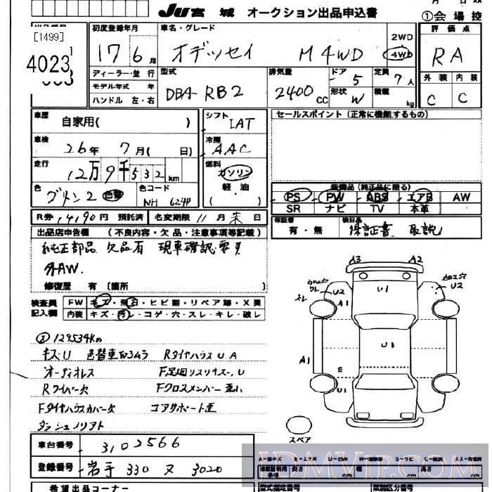 2005 HONDA ODYSSEY 4WD_M RB2 - 4023 - JU Miyagi