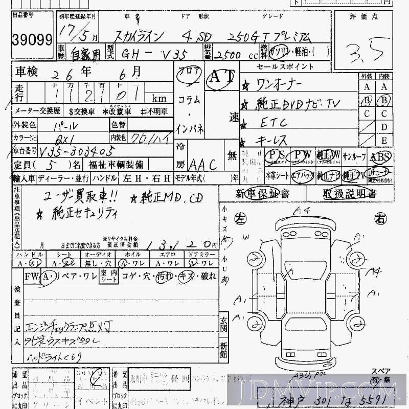 2005 NISSAN SKYLINE 250GT_ V35 - 39099 - HAA Kobe