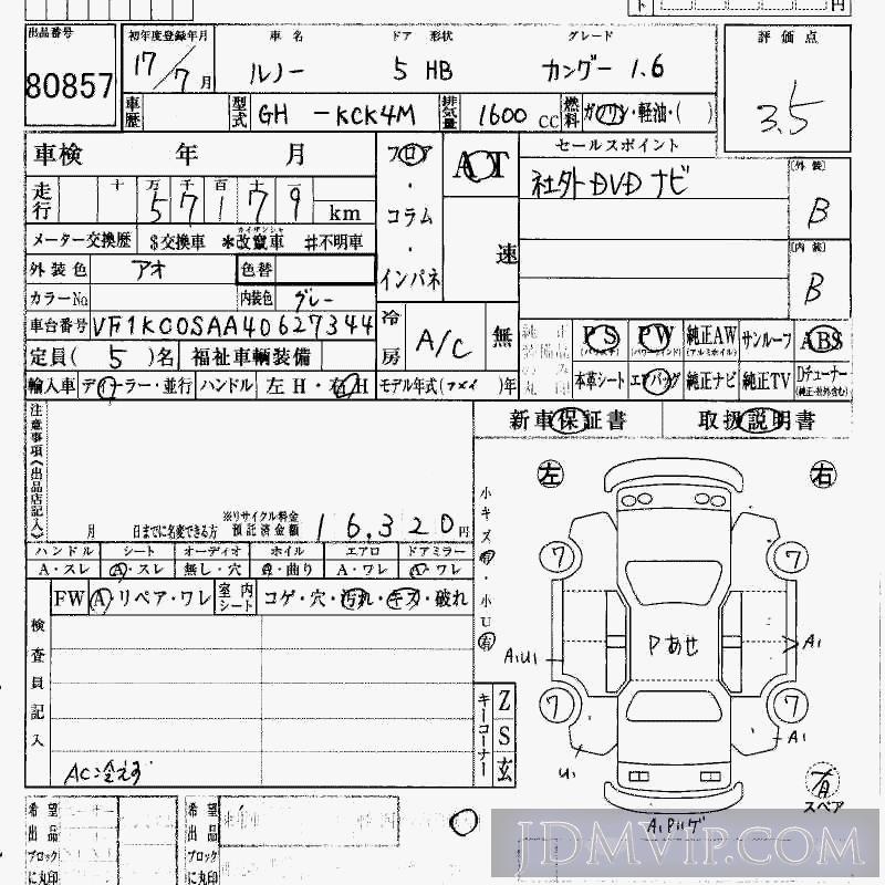 2005 RENAULT RENAULT KANGOO 1.6 KCK4M - 80857 - HAA Kobe