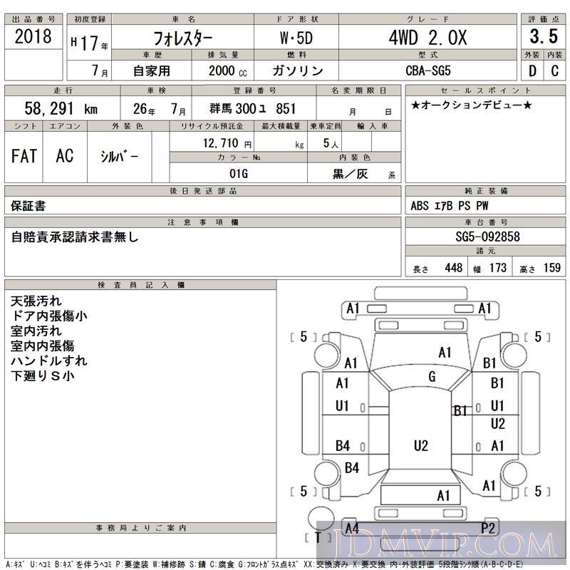 2005 SUBARU FORESTER 4WD_2.0X SG5 - 2018 - TAA Kantou