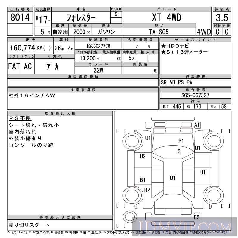 2005 SUBARU FORESTER XT_4WD SG5 - 8014 - CAA Tokyo