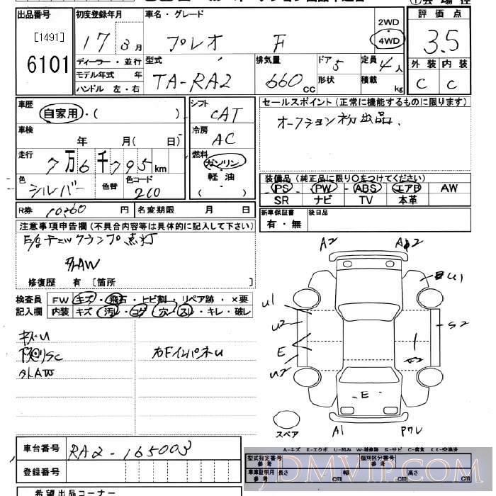 2005 SUBARU PLEO 4WD_F RA2 - 6101 - JU Miyagi