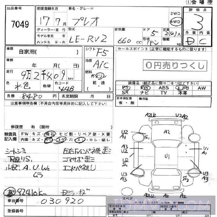2005 SUBARU PLEO  RV2 - 7049 - JU Fukushima