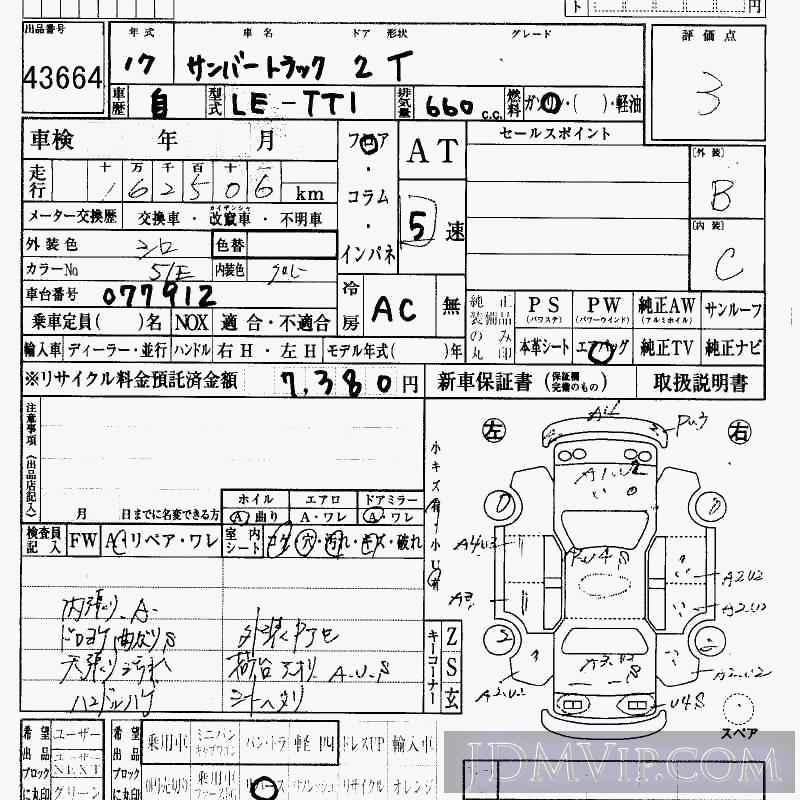 2005 SUBARU SAMBAR  TT1 - 43664 - HAA Kobe