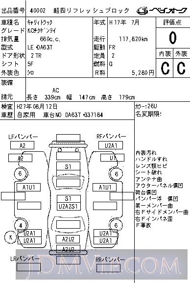 2005 SUZUKI CARRY TRUCK KC_ DA63T - 40002 - BAYAUC