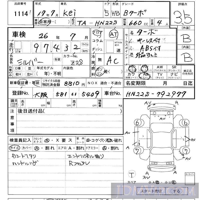 2005 SUZUKI KEI B HN22S - 1114 - LAA Kansai