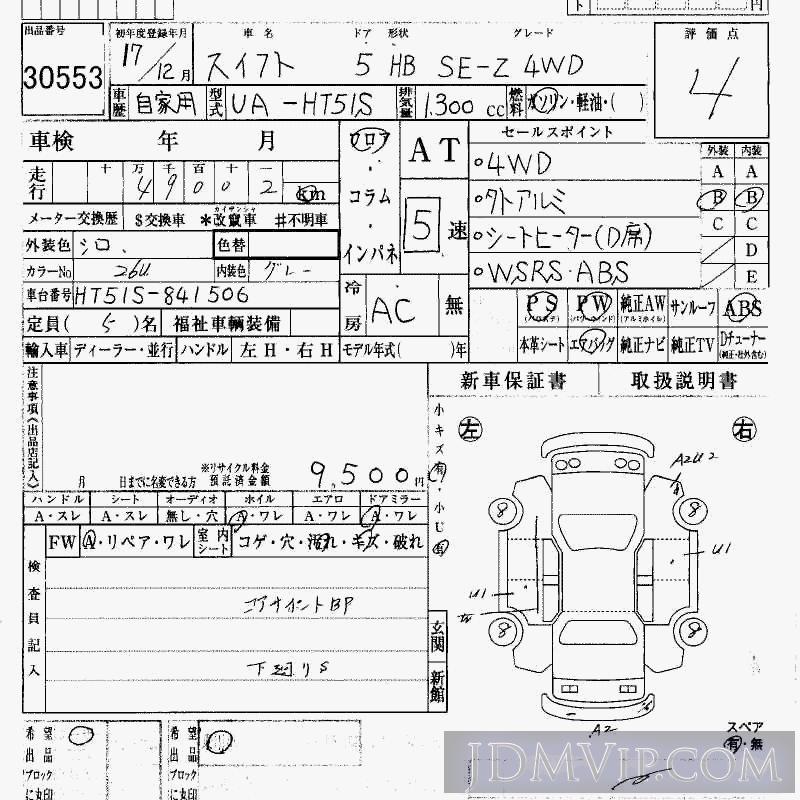 2005 SUZUKI SWIFT 4WD_SE-Z HT51S - 30553 - HAA Kobe