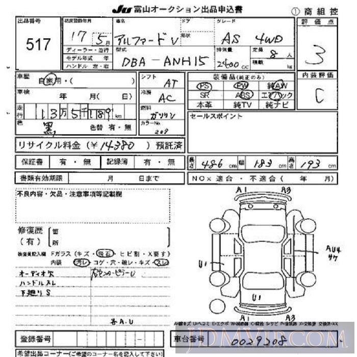 2005 TOYOTA ALPHARD AS_4WD ANH15 - 517 - JU Toyama