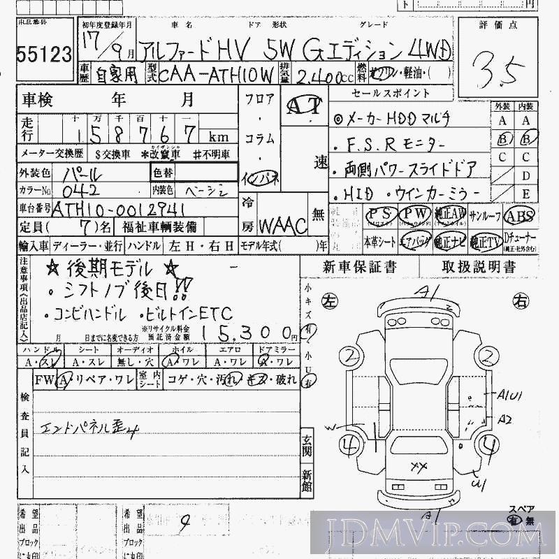 2005 TOYOTA ALPHARD G_4WD ATH10W - 55123 - HAA Kobe