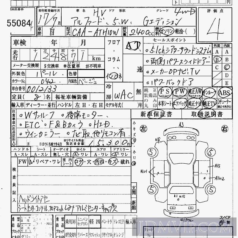 2005 TOYOTA ALPHARD G_4WD ATH10W - 55084 - HAA Kobe