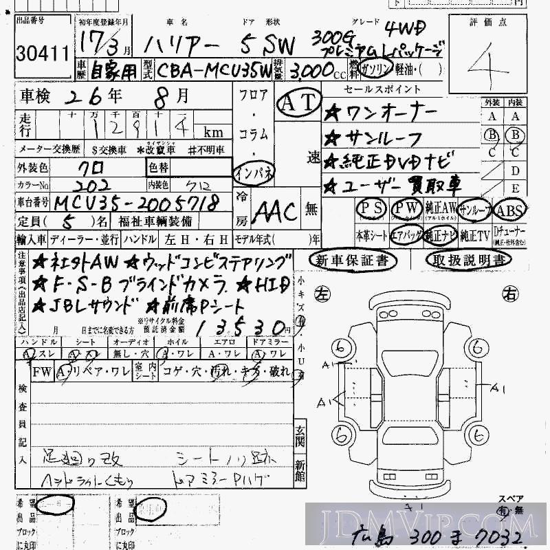 2005 TOYOTA HARRIER 4WD_300G_L MCU35W - 30411 - HAA Kobe