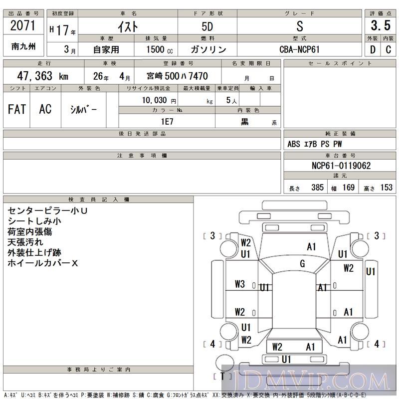2005 TOYOTA IST S NCP61 - 2071 - TAA Minami Kyushu