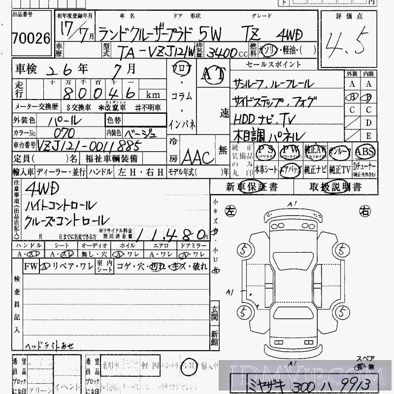 2005 TOYOTA LAND CRUISER PRADO TZ_4WD VZJ121W - 70026 - HAA Kobe