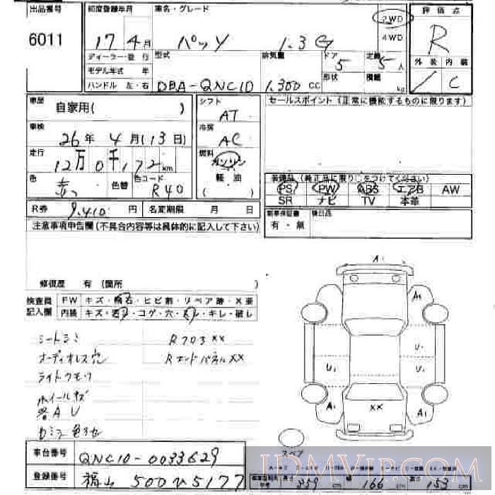 2005 TOYOTA PASSO 1.3G QNC10 - 6011 - JU Hiroshima