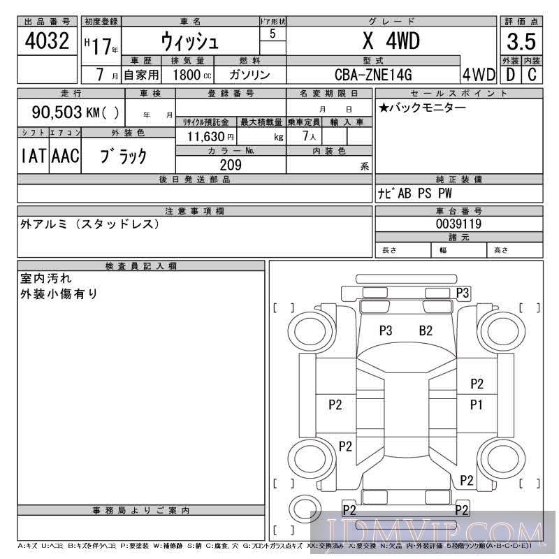 2005 TOYOTA WISH X_4WD ZNE14G - 4032 - CAA Gifu