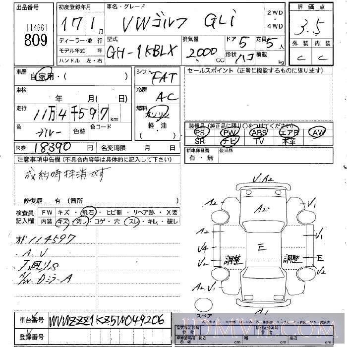 2005 VOLKSWAGEN GOLF GLi 1KBLX - 809 - JU Niigata
