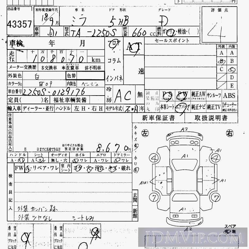 2006 DAIHATSU MIRA D L250S - 43357 - HAA Kobe