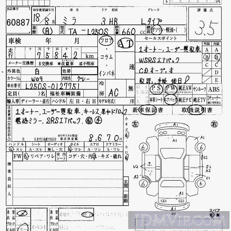 2006 DAIHATSU MIRA L L250S - 60887 - HAA Kobe