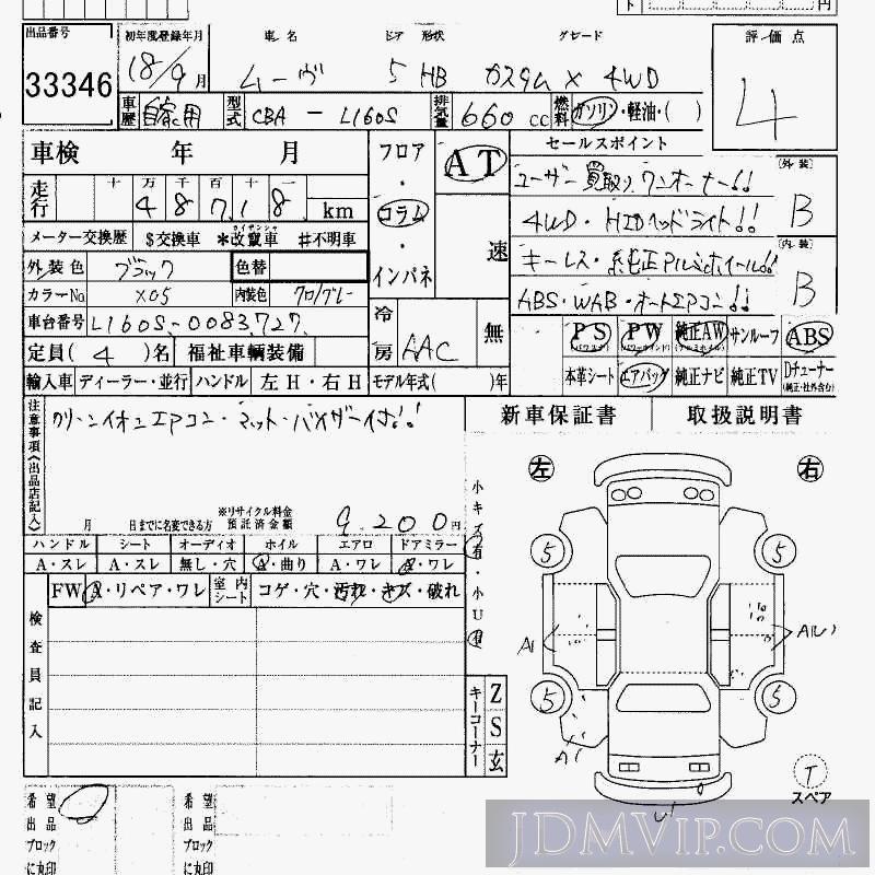 2006 DAIHATSU MOVE 4WD_X L160S - 33346 - HAA Kobe