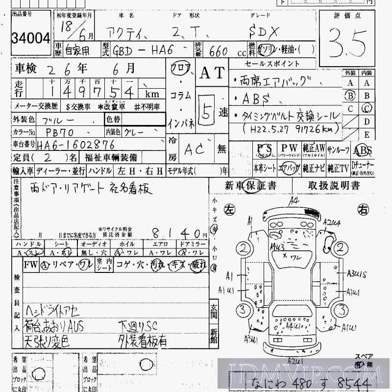 2006 HONDA ACTY TRUCK SDX HA6 - 34004 - HAA Kobe