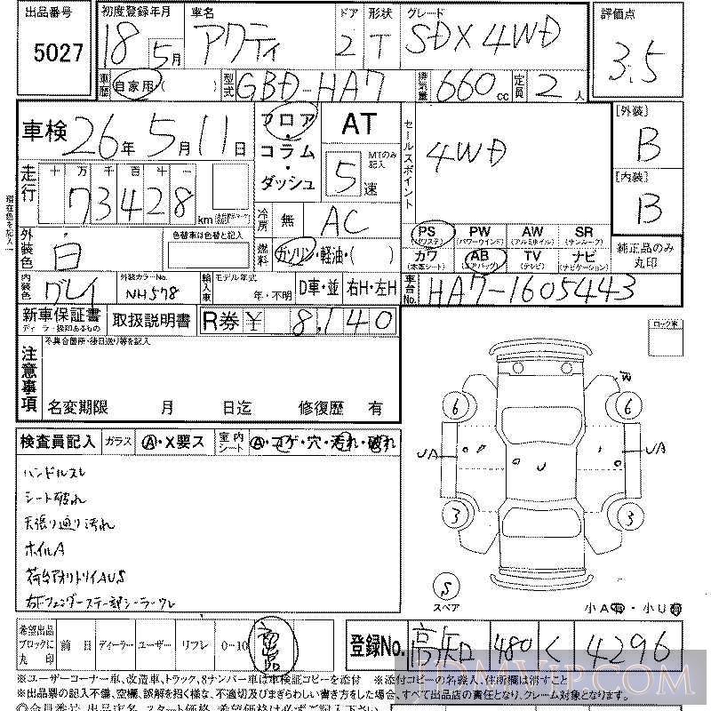 2006 HONDA ACTY TRUCK SDX HA7 - 5027 - LAA Shikoku