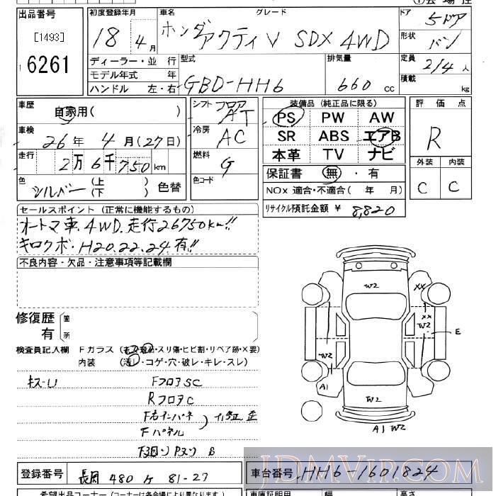 2006 HONDA ACTY VAN 4WD_SDX HH6 - 6261 - JU Miyagi