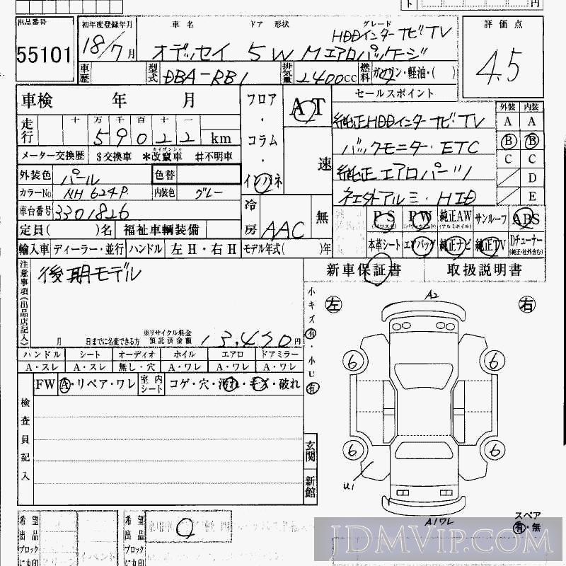 2006 HONDA ODYSSEY M_HDD RB1 - 55101 - HAA Kobe