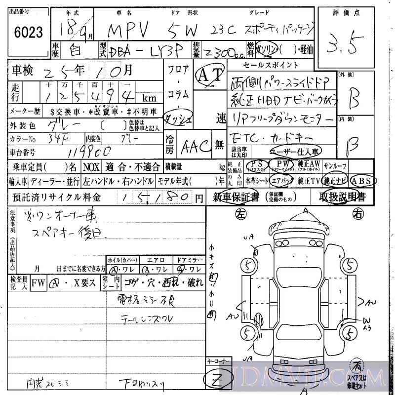 2006 MAZDA MPV 23C_PKG LY3P - 6023 - IAA Osaka