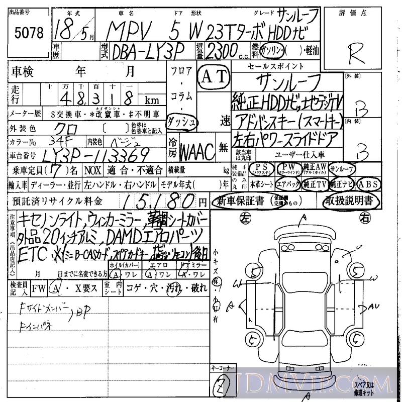 2006 MAZDA MPV 23T_TB_HDDSR LY3P - 5078 - IAA Osaka