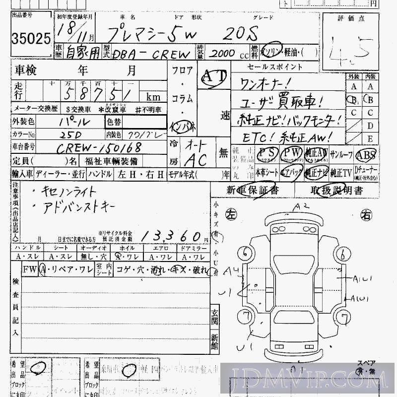 2006 MAZDA PREMACY 20S CREW - 35025 - HAA Kobe