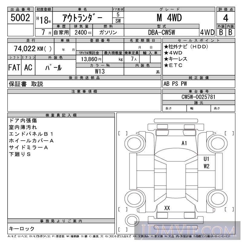 2006 MITSUBISHI OUTLANDER M_4WD CW5W - 5002 - CAA Gifu