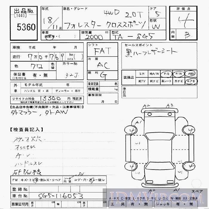 2006 SUBARU FORESTER 4WD_2.0T SG5 - 5360 - JU Gifu