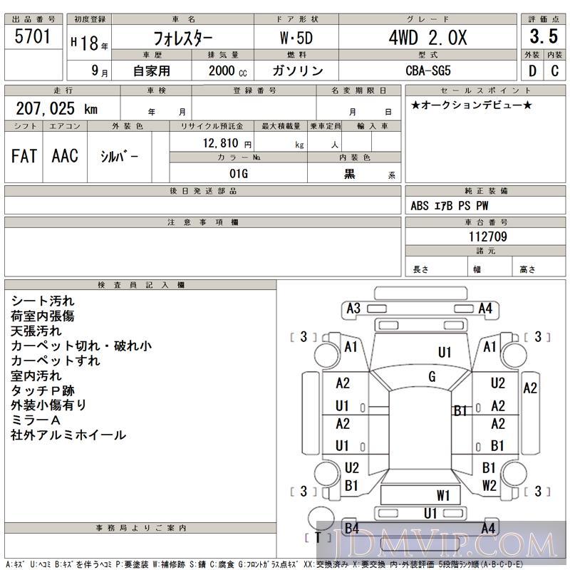 2006 SUBARU FORESTER 4WD_2.0X SG5 - 5701 - TAA Kyushu