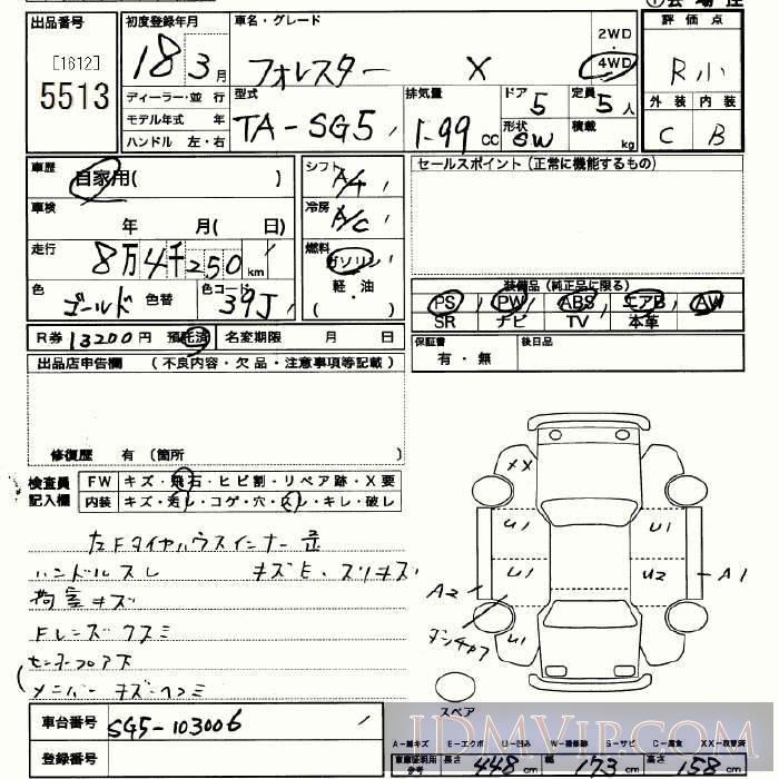 2006 SUBARU FORESTER 4WD_X SG5 - 5513 - JU Saitama