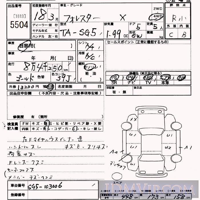 2006 SUBARU FORESTER 4WD_X SG5 - 5504 - JU Saitama