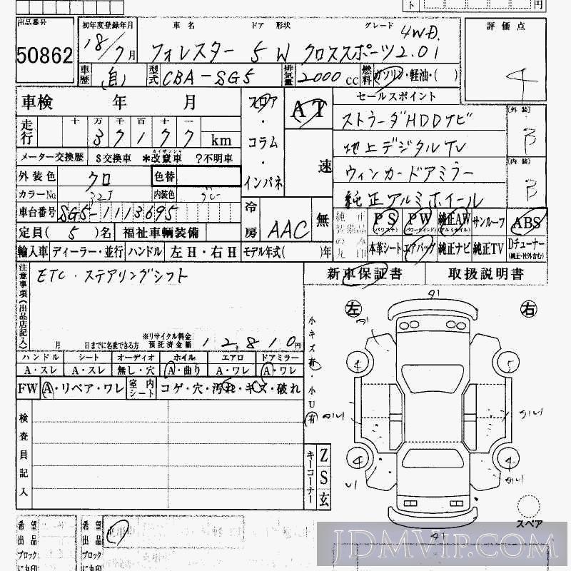2006 SUBARU FORESTER 4WD__2.0i SG5 - 50862 - HAA Kobe