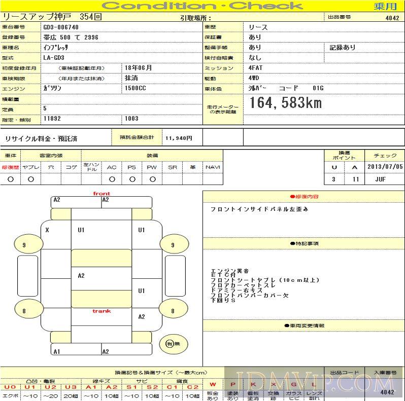 2006 SUBARU IMPREZA 1.5i GD3 - 4042 - SLC Kobe Nyusatsu