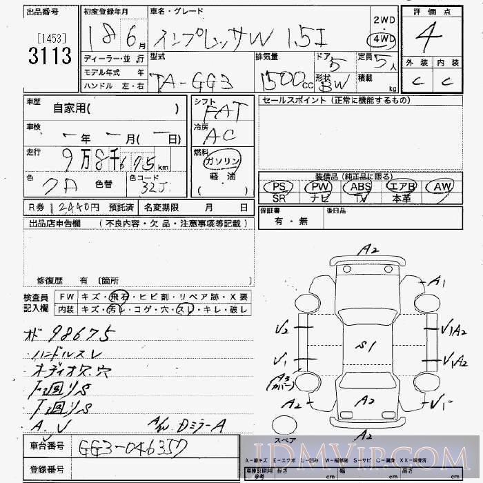 2006 SUBARU IMPREZA 4WD_1.5i GG3 - 3113 - JU Niigata