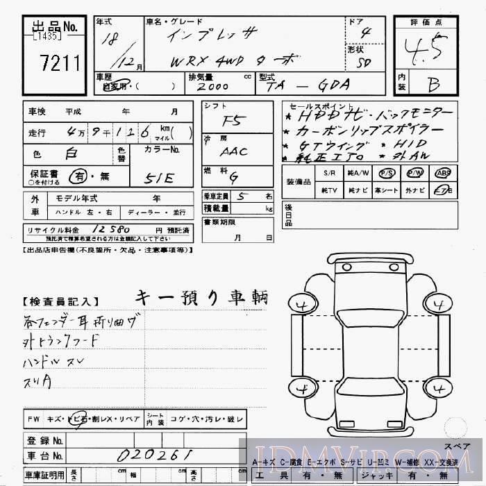 2006 SUBARU IMPREZA 4WD_TB GDA - 7211 - JU Gifu